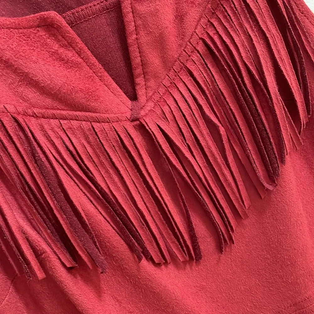 Express Rust Red Faux Suede Fringe Shift Dress - size XS
